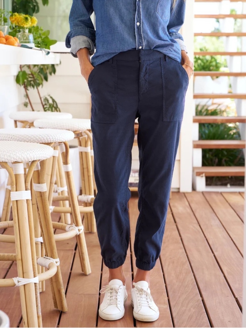 Frank & Eileen Jameson Utility Pants Womens Size 12 Blue Mid Rise Tapered Jogger